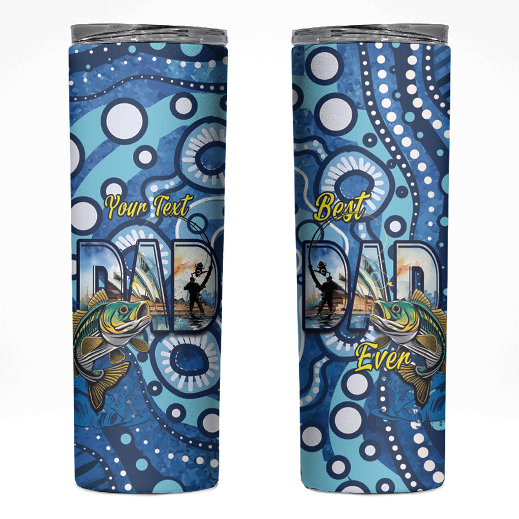 Personalised Australia Father's Day Skinny Tumbler Aussie Fishing Best Dad Ever Aboriginal Pattern