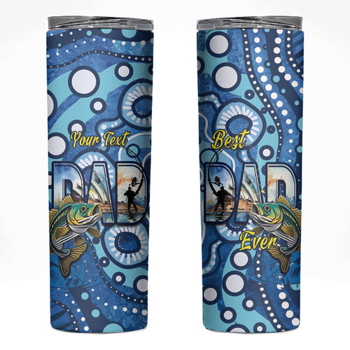 Personalised Australia Father's Day Skinny Tumbler Aussie Fishing Best Dad Ever Aboriginal Pattern