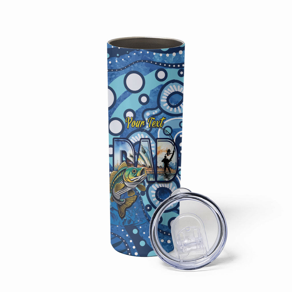 Personalised Australia Father's Day Skinny Tumbler Aussie Fishing Best Dad Ever Aboriginal Pattern