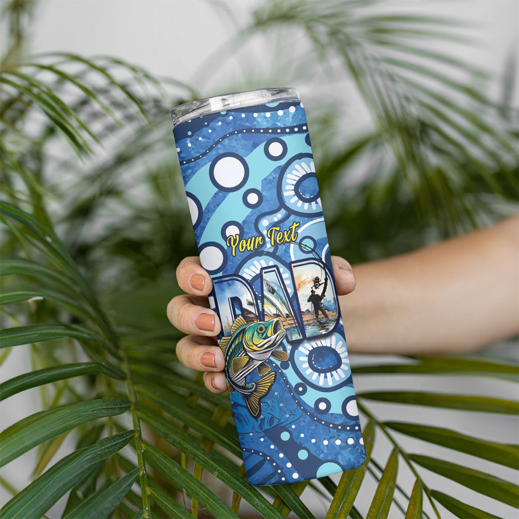 Personalised Australia Father's Day Skinny Tumbler Aussie Fishing Best Dad Ever Aboriginal Pattern