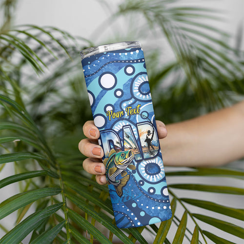 Personalised Australia Father's Day Skinny Tumbler Aussie Fishing Best Dad Ever Aboriginal Pattern