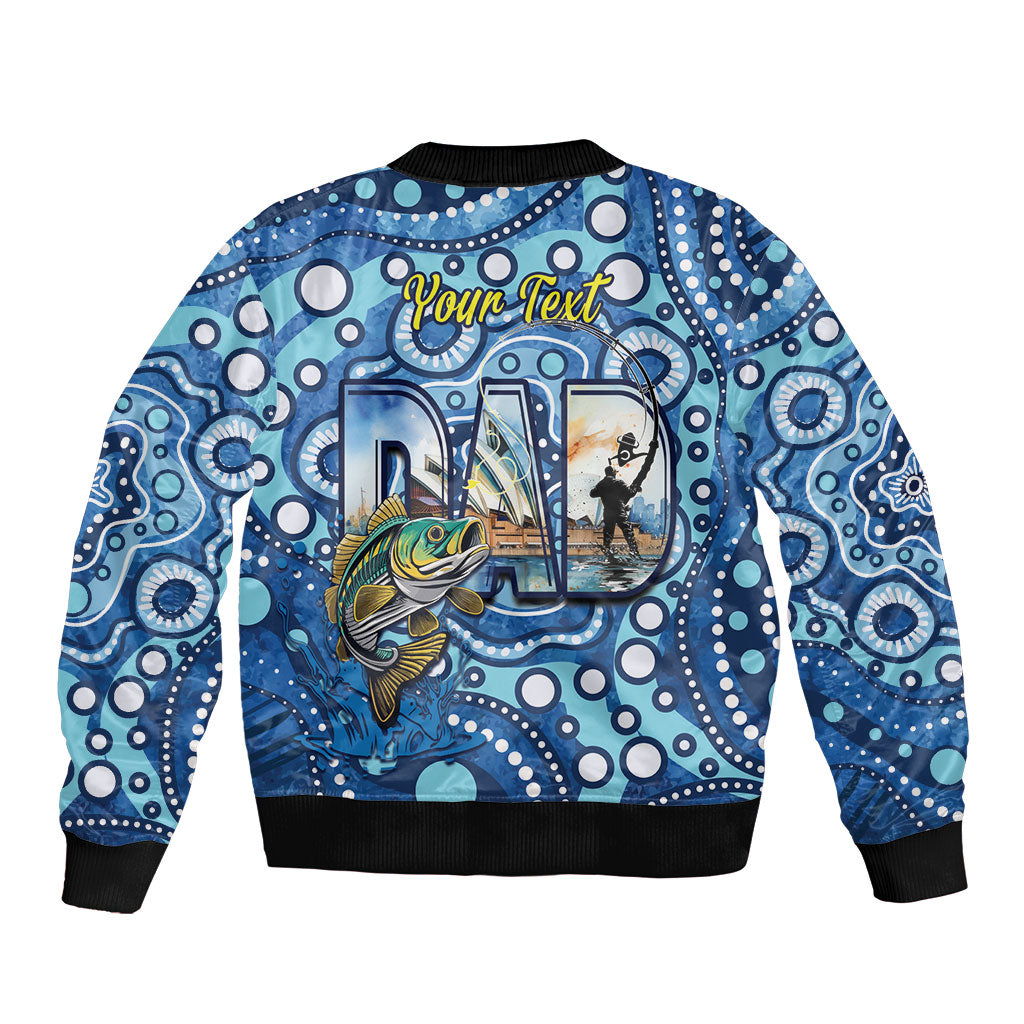 Personalised Australia Father's Day Sleeve Zip Bomber Jacket Aussie Fishing Best Dad Ever Aboriginal Pattern