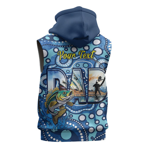 Personalised Australia Father's Day Sleeveless Hoodie Aussie Fishing Best Dad Ever Aboriginal Pattern