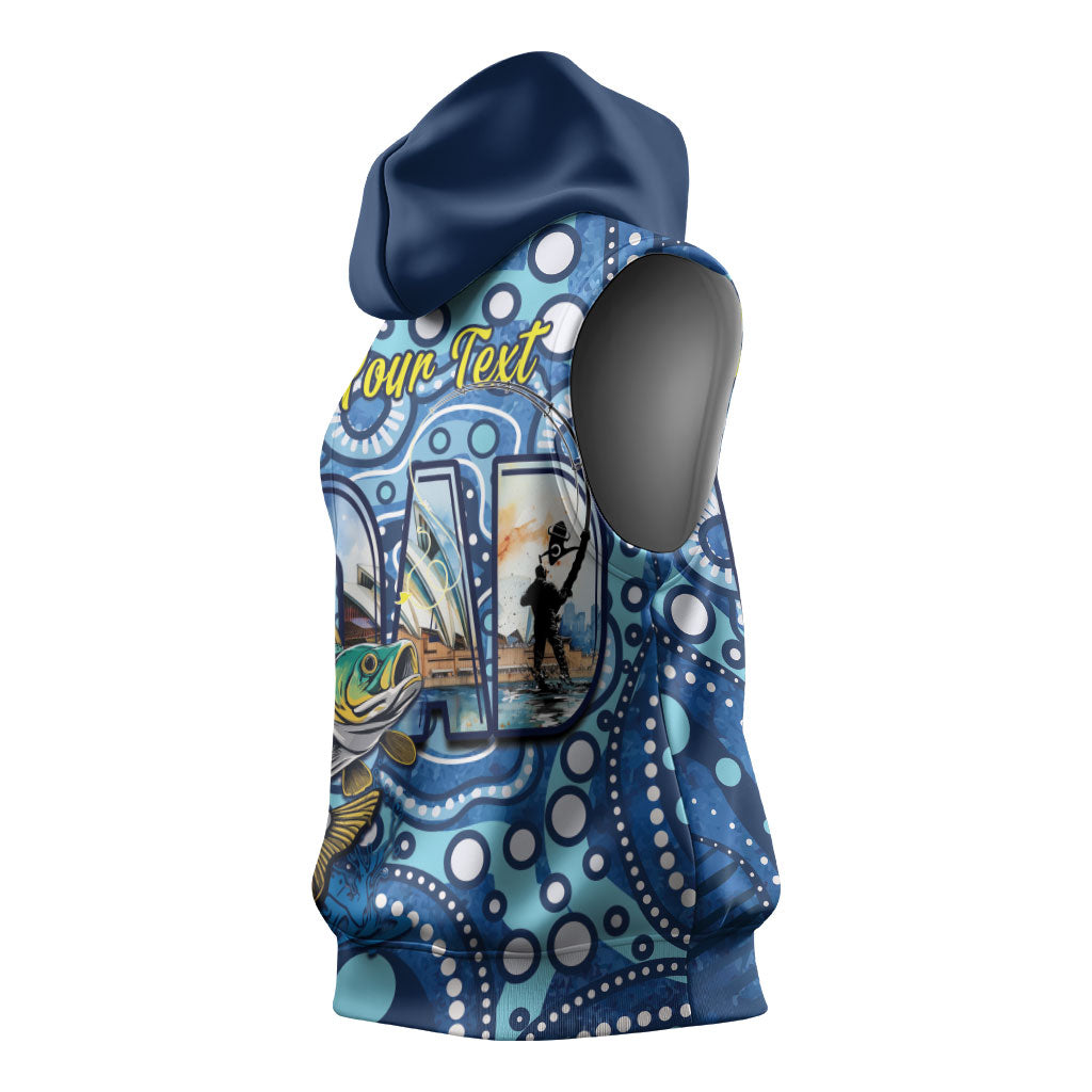 Personalised Australia Father's Day Sleeveless Hoodie Aussie Fishing Best Dad Ever Aboriginal Pattern