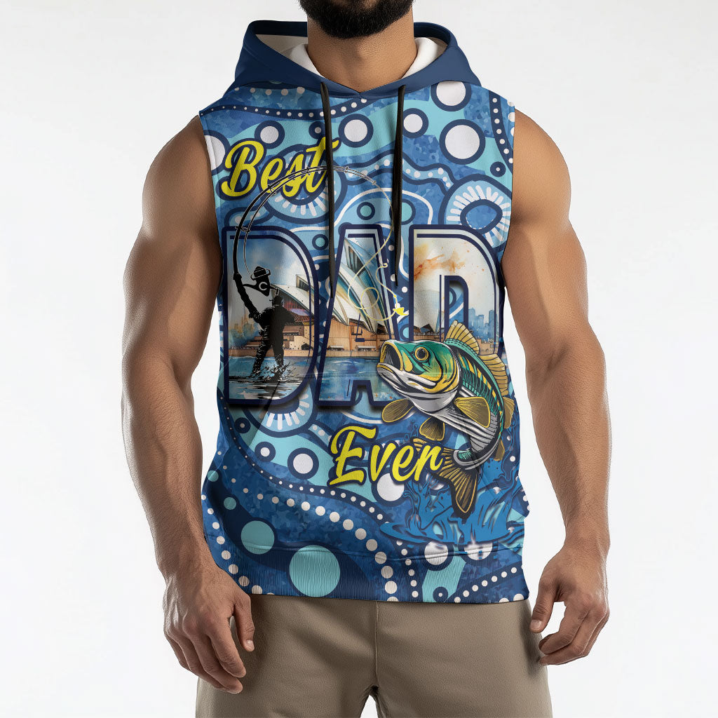 Personalised Australia Father's Day Sleeveless Hoodie Aussie Fishing Best Dad Ever Aboriginal Pattern