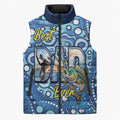 Personalised Australia Father's Day Sleeveless Puffer Jacket Aussie Fishing Best Dad Ever Aboriginal Pattern