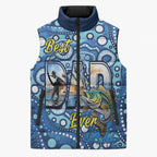 Personalised Australia Father's Day Sleeveless Puffer Jacket Aussie Fishing Best Dad Ever Aboriginal Pattern