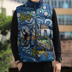 Personalised Australia Father's Day Sleeveless Puffer Jacket Aussie Fishing Best Dad Ever Aboriginal Pattern