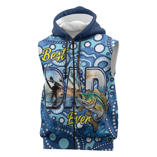 Personalised Australia Father's Day Sleeveless Zip Hoodie Aussie Fishing Best Dad Ever Aboriginal Pattern