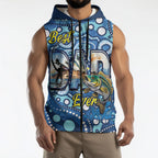 Personalised Australia Father's Day Sleeveless Zip Hoodie Aussie Fishing Best Dad Ever Aboriginal Pattern