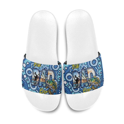 Australia Father's Day Slide Sandals Aussie Fishing Best Dad Ever Aboriginal Pattern