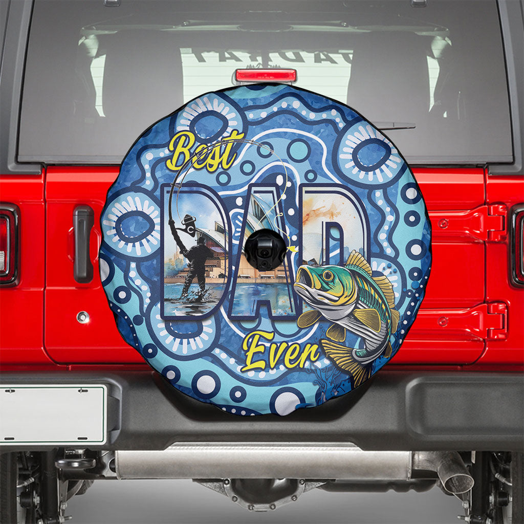 Australia Father's Day Spare Tire Cover Aussie Fishing Best Dad Ever Aboriginal Pattern
