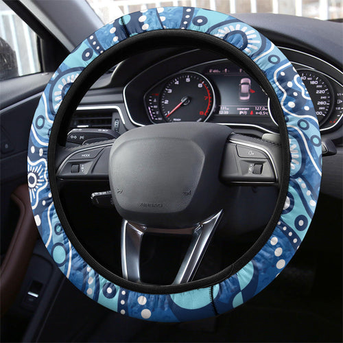 Australia Father's Day Steering Wheel Cover Aussie Fishing Best Dad Ever Aboriginal Pattern