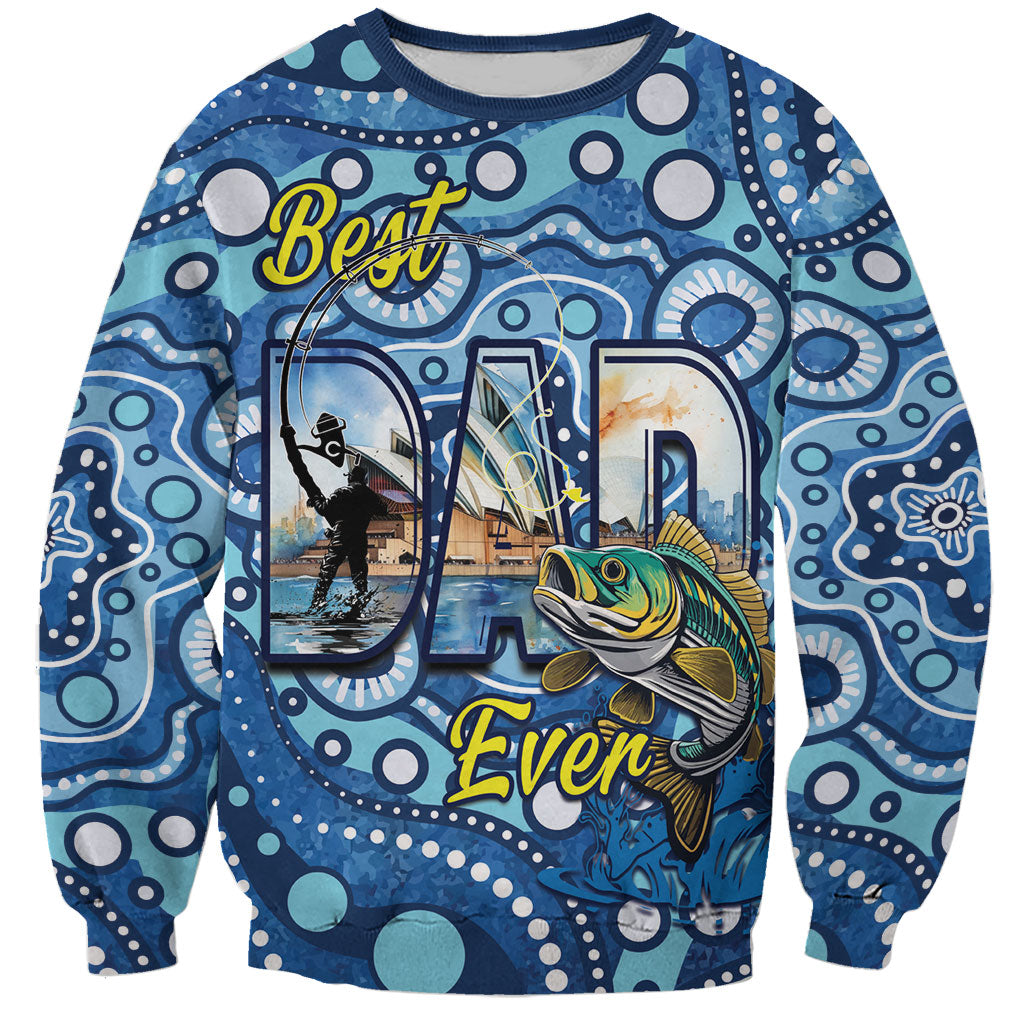 Personalised Australia Father's Day Sweatshirt Aussie Fishing Best Dad Ever Aboriginal Pattern