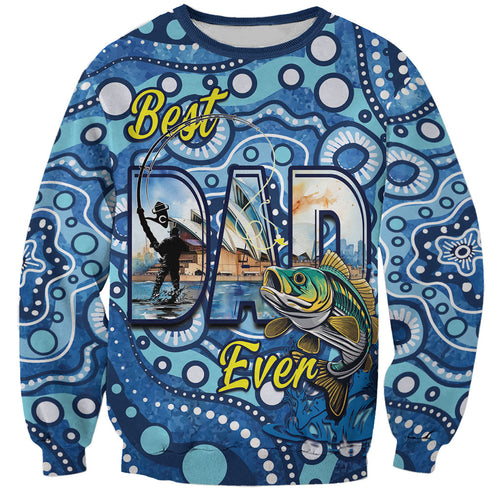 Personalised Australia Father's Day Sweatshirt Aussie Fishing Best Dad Ever Aboriginal Pattern