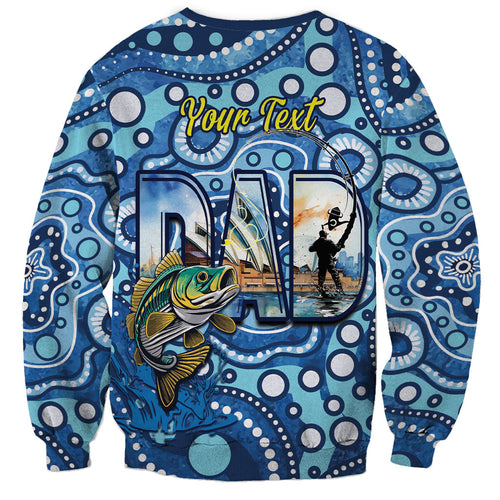 Personalised Australia Father's Day Sweatshirt Aussie Fishing Best Dad Ever Aboriginal Pattern