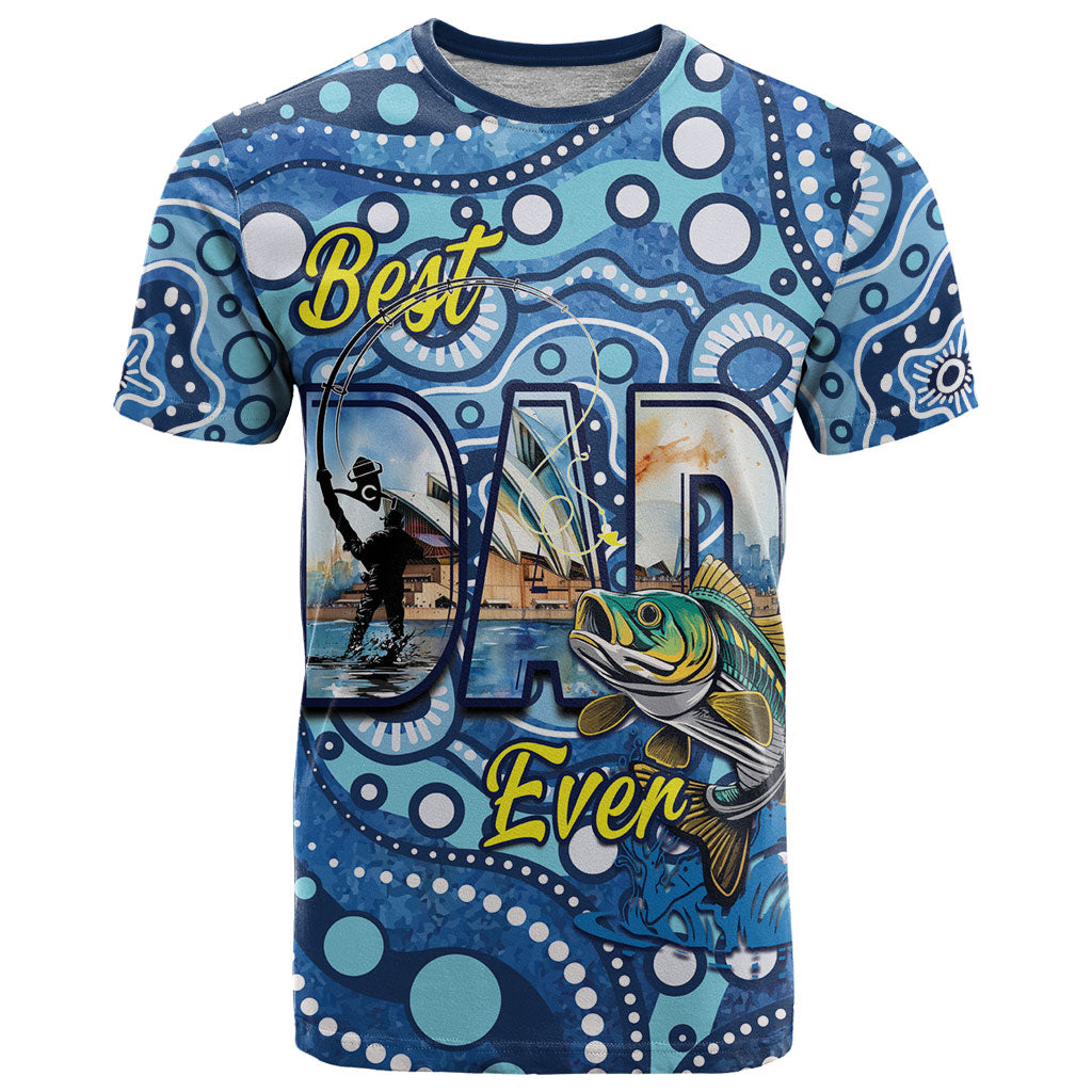 Personalised Australia Father's Day T Shirt Aussie Fishing Best Dad Ever Aboriginal Pattern