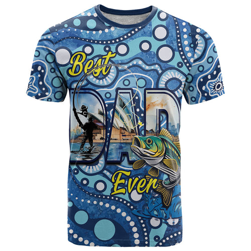 Personalised Australia Father's Day T Shirt Aussie Fishing Best Dad Ever Aboriginal Pattern