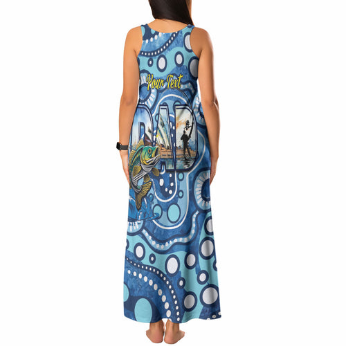 Personalised Australia Father's Day Tank Maxi Dress Aussie Fishing Best Dad Ever Aboriginal Pattern