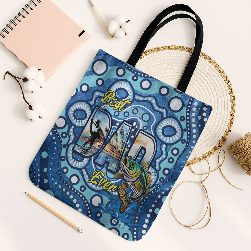 Australia Father's Day Tote Bag Aussie Fishing Best Dad Ever Aboriginal Pattern