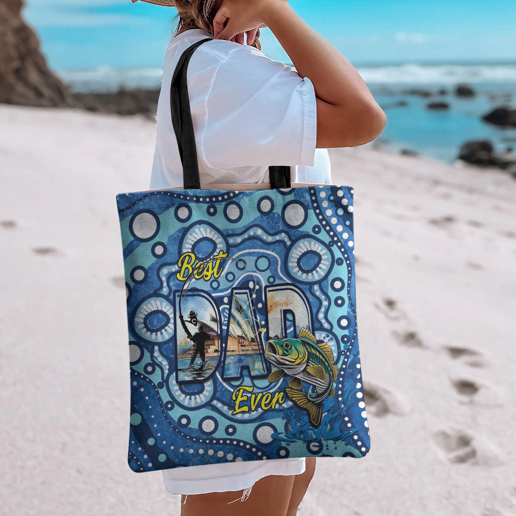 Australia Father's Day Tote Bag Aussie Fishing Best Dad Ever Aboriginal Pattern