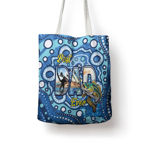 Australia Father's Day Tote Bag Aussie Fishing Best Dad Ever Aboriginal Pattern