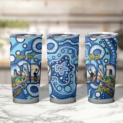 Personalised Australia Father's Day Tumbler Cup Aussie Fishing Best Dad Ever Aboriginal Pattern