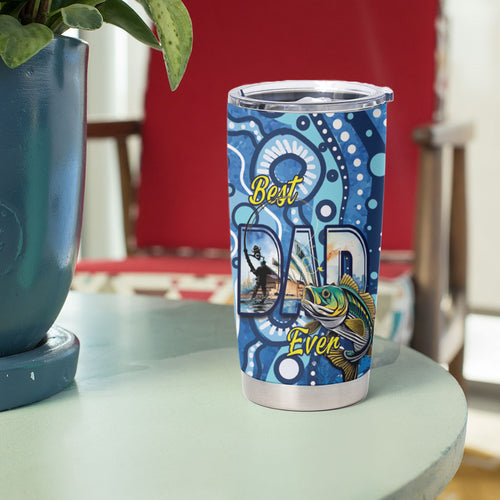 Personalised Australia Father's Day Tumbler Cup Aussie Fishing Best Dad Ever Aboriginal Pattern