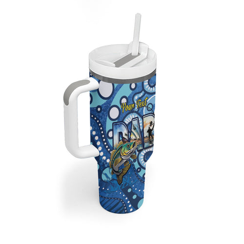 Personalised Australia Father's Day Tumbler With Handle Aussie Fishing Best Dad Ever Aboriginal Pattern