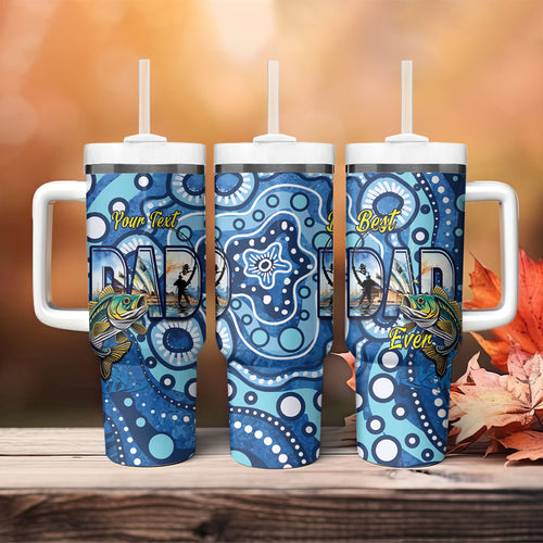 Personalised Australia Father's Day Tumbler With Handle Aussie Fishing Best Dad Ever Aboriginal Pattern