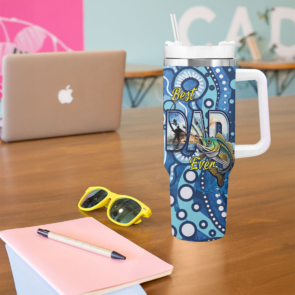 Personalised Australia Father's Day Tumbler With Handle Aussie Fishing Best Dad Ever Aboriginal Pattern