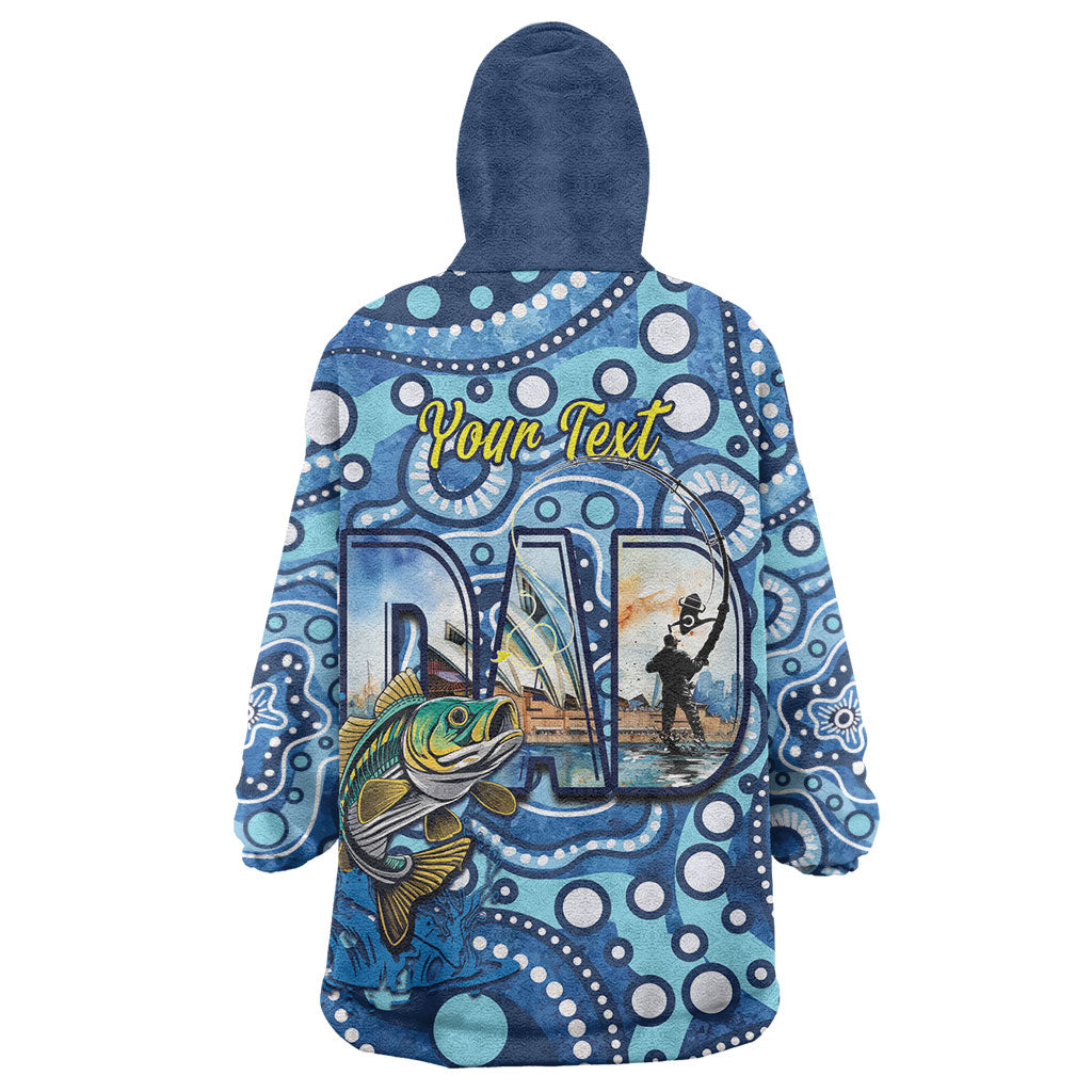 Personalised Australia Father's Day Wearable Blanket Hoodie Aussie Fishing Best Dad Ever Aboriginal Pattern