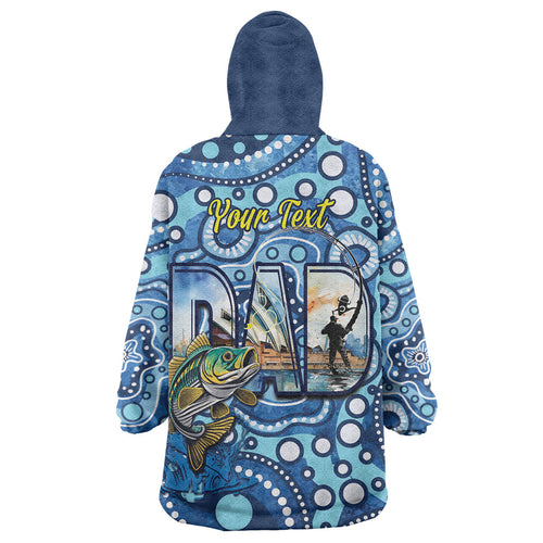 Personalised Australia Father's Day Wearable Blanket Hoodie Aussie Fishing Best Dad Ever Aboriginal Pattern