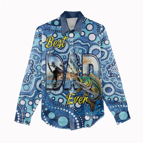 Personalised Australia Father's Day Women Casual Shirt Aussie Fishing Best Dad Ever Aboriginal Pattern