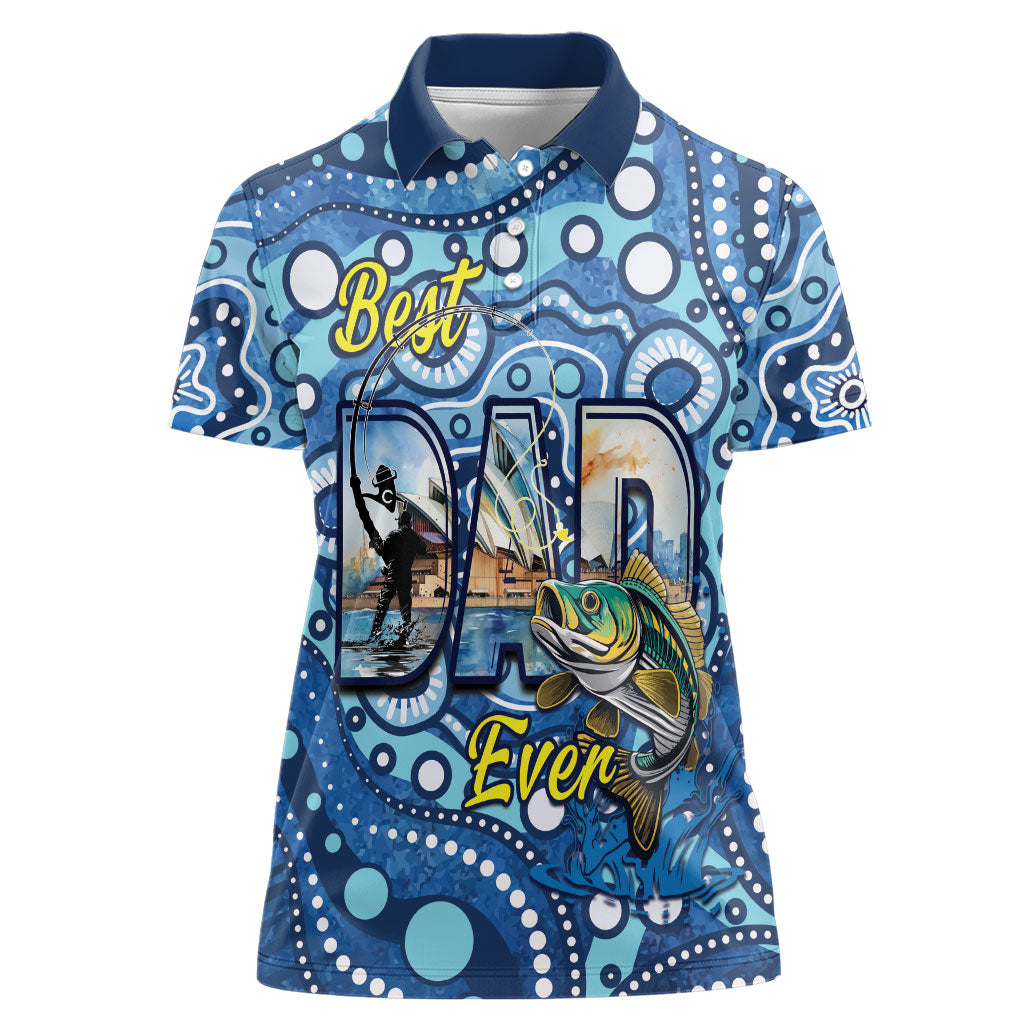 Personalised Australia Father's Day Women Polo Shirt Aussie Fishing Best Dad Ever Aboriginal Pattern