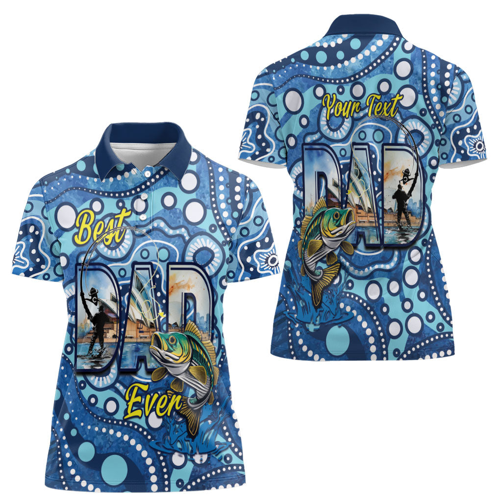 Personalised Australia Father's Day Women Polo Shirt Aussie Fishing Best Dad Ever Aboriginal Pattern