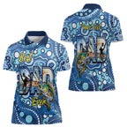Personalised Australia Father's Day Women Polo Shirt Aussie Fishing Best Dad Ever Aboriginal Pattern