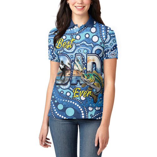 Personalised Australia Father's Day Women Polo Shirt Aussie Fishing Best Dad Ever Aboriginal Pattern