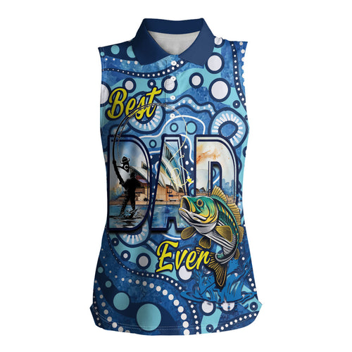 Personalised Australia Father's Day Women Sleeveless Polo Shirt Aussie Fishing Best Dad Ever Aboriginal Pattern