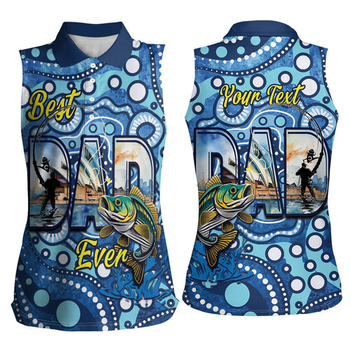 Personalised Australia Father's Day Women Sleeveless Polo Shirt Aussie Fishing Best Dad Ever Aboriginal Pattern