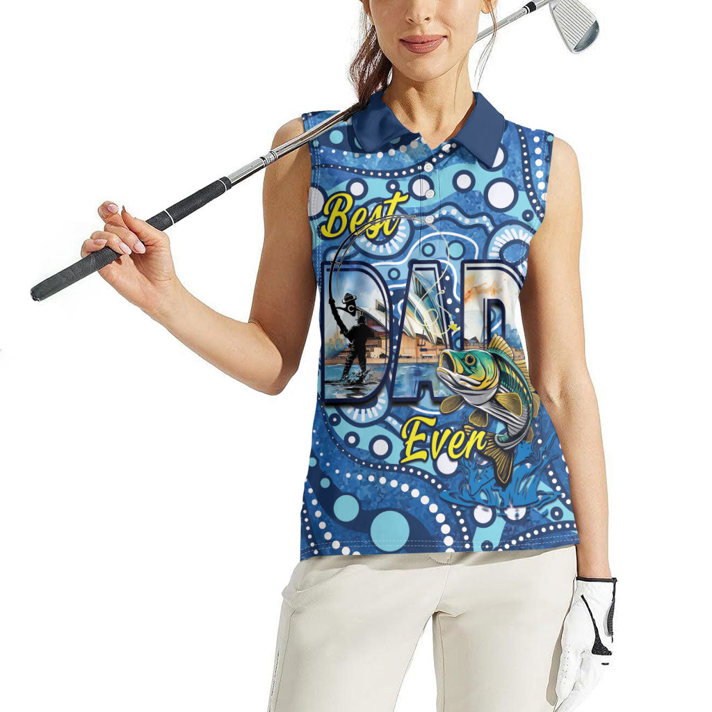 Personalised Australia Father's Day Women Sleeveless Polo Shirt Aussie Fishing Best Dad Ever Aboriginal Pattern