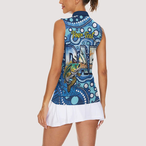 Personalised Australia Father's Day Women Sleeveless Polo Shirt Aussie Fishing Best Dad Ever Aboriginal Pattern