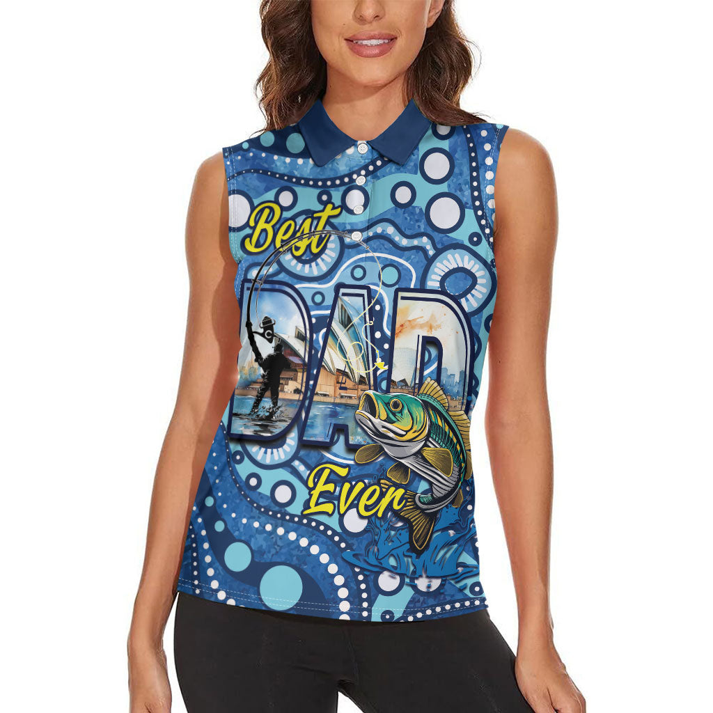 Personalised Australia Father's Day Women Sleeveless Polo Shirt Aussie Fishing Best Dad Ever Aboriginal Pattern