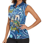 Personalised Australia Father's Day Women Sleeveless Polo Shirt Aussie Fishing Best Dad Ever Aboriginal Pattern