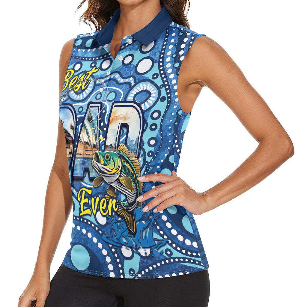Personalised Australia Father's Day Women Sleeveless Polo Shirt Aussie Fishing Best Dad Ever Aboriginal Pattern
