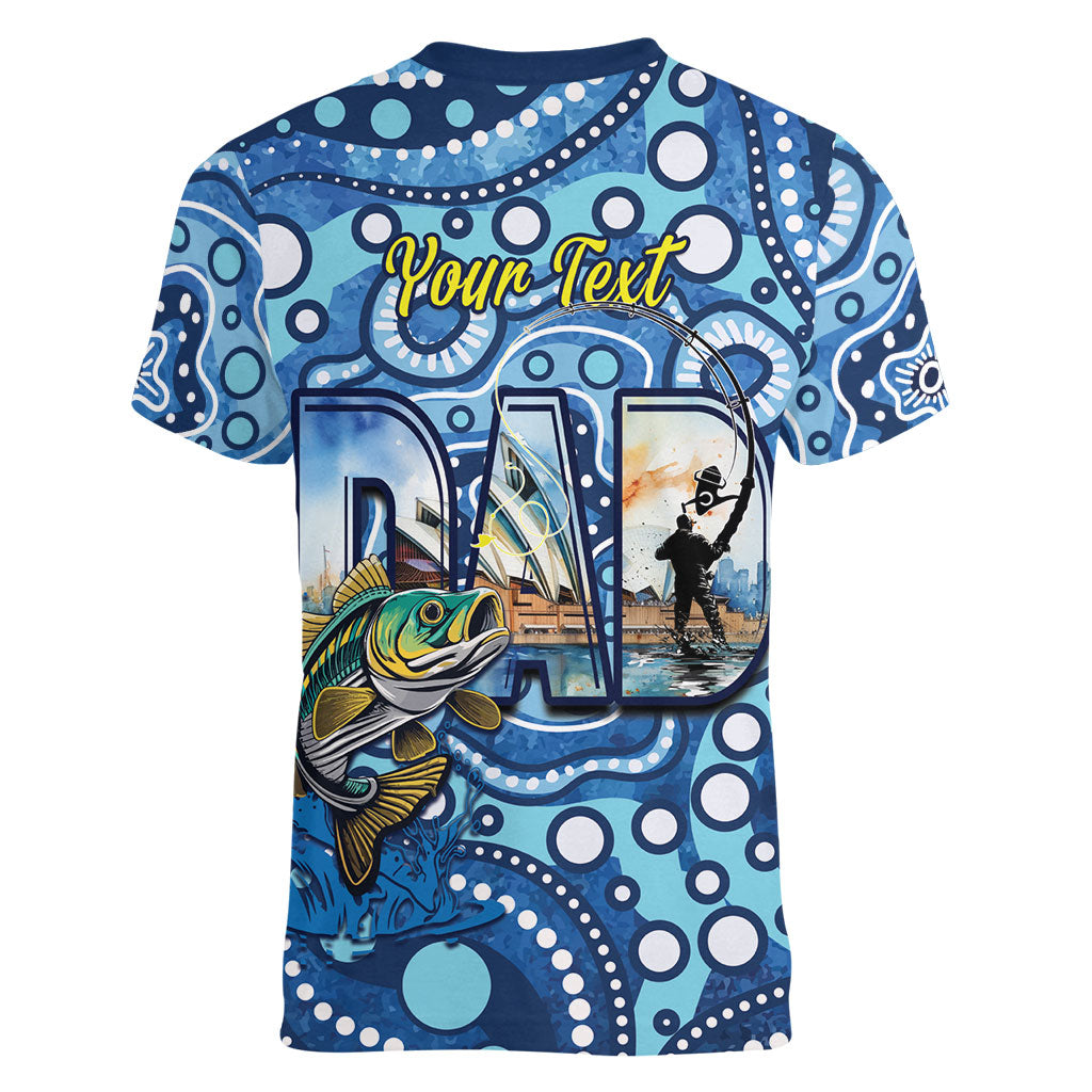 Personalised Australia Father's Day Women V-Neck T-Shirt Aussie Fishing Best Dad Ever Aboriginal Pattern