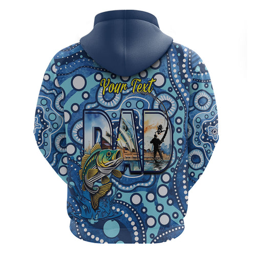 Personalised Australia Father's Day Zip Hoodie Aussie Fishing Best Dad Ever Aboriginal Pattern