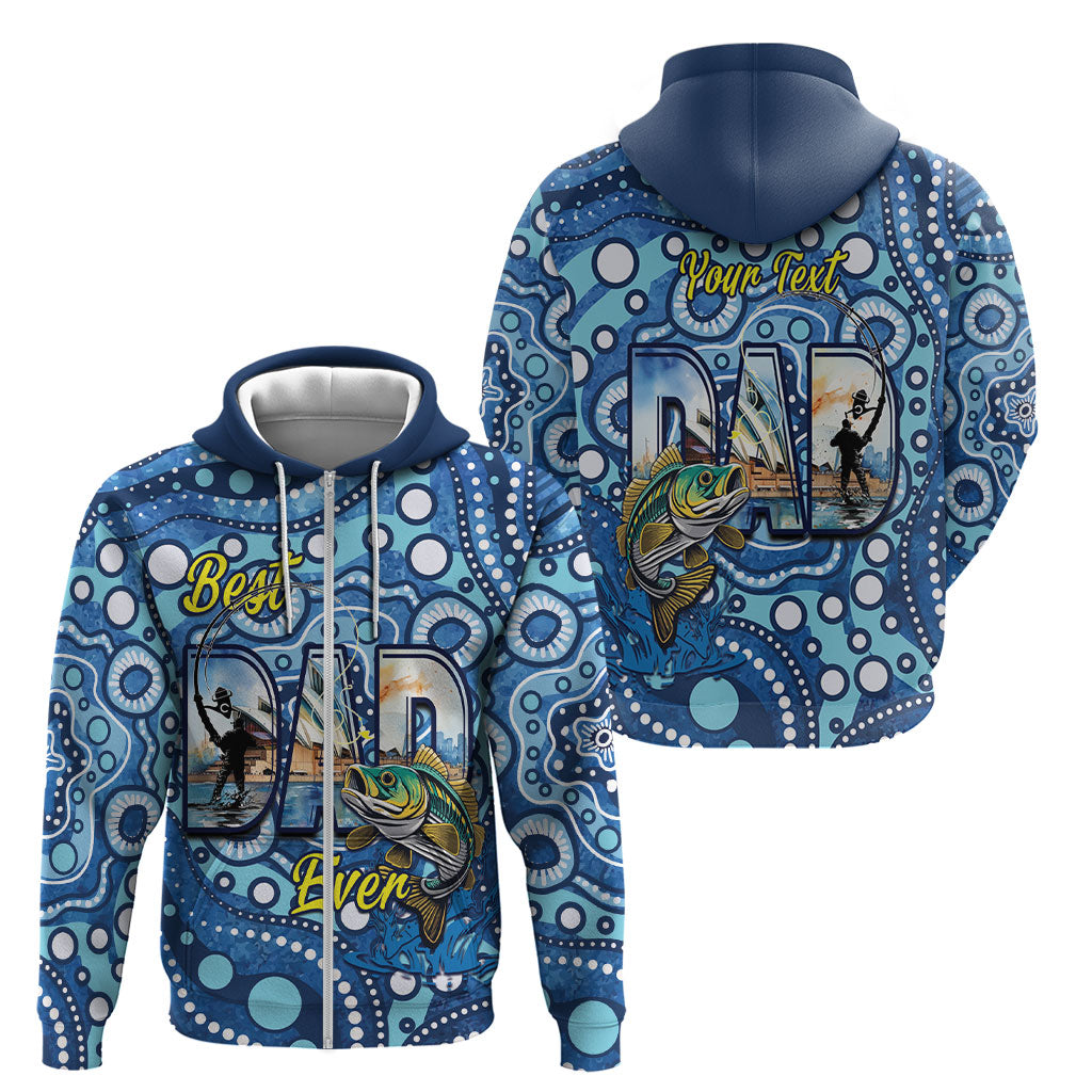 Personalised Australia Father's Day Zip Hoodie Aussie Fishing Best Dad Ever Aboriginal Pattern