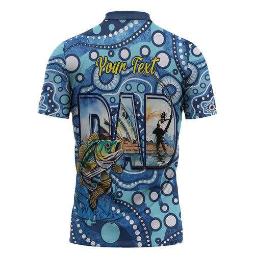 Personalised Australia Father's Day Zipper Polo Shirt Aussie Fishing Best Dad Ever Aboriginal Pattern