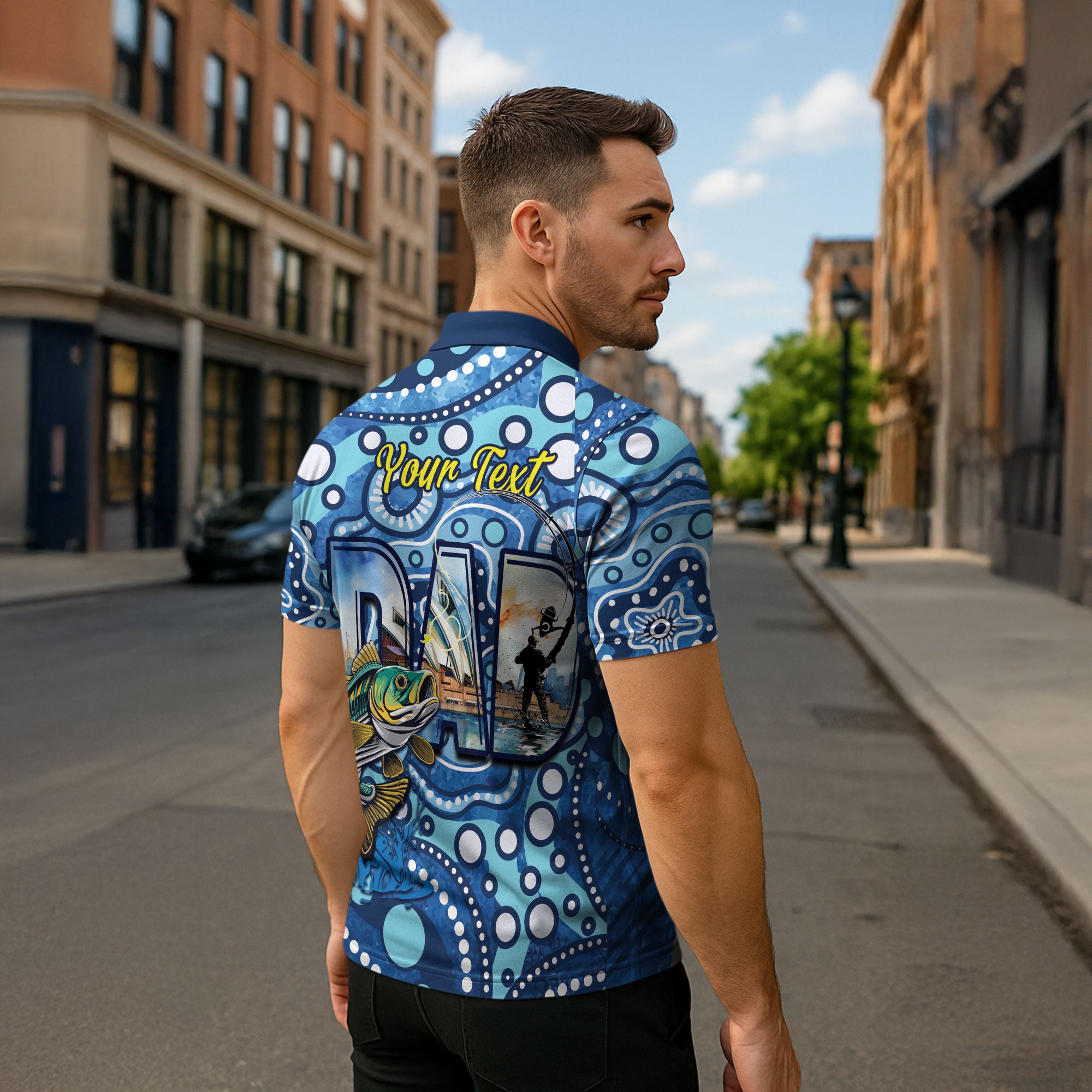 Personalised Australia Father's Day Zipper Polo Shirt Aussie Fishing Best Dad Ever Aboriginal Pattern